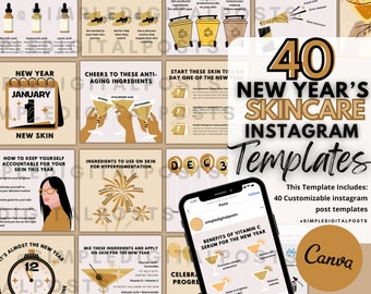 Modèles de publication Instagram sur les soins de la peau du Nouvel An : marketing d'esthéticienne (modifiables sur canva)