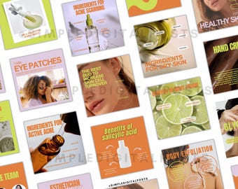 Esthetician Social Media Posts: Skincare Business Marketing Templates (Canva Editable Digital Download)