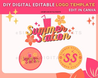 Colorful Sunset Logo Template: Editable DIY Business Branding (Canva, Digital Download