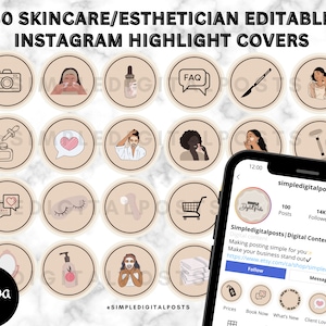 50 schoonheidsspecialiste Instagram-highlightcovers: beige huidverzorgingspictogrammen (bewerkbare canva-sjabloon)