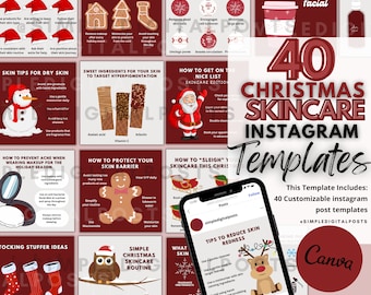 Christmas Skincare Instagram Posts: Esthetician Templates (Canva Editable, Digital Download)