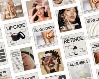 Skincare Instagram Post Templates: Esthetician Social Media (Canva Editable, Digital Download)