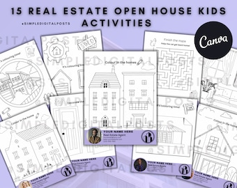 Real Estate Open House Kids Activities: 15 Coloring Pages (Canva Editable, PDF)