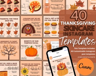 Thanksgiving Skincare Instagram Post Templates: Esthetician Marketing (Canva)