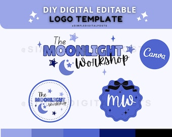 Blue Moon Logo Template: Editable Small Business Branding (Canva DIY Digital Download