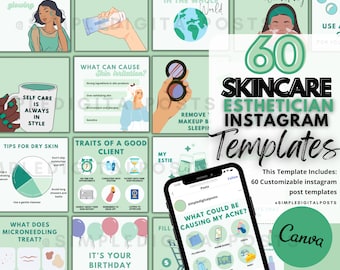 60 PUBLICACIONES DE INSTAGRAM DE ESTÉTICA / Plantillas de Instagram para el cuidado de la piel / Plantillas de esteticista / Cuidado de la piel / Publicaciones de esteticista / Publicaciones de Instagram /