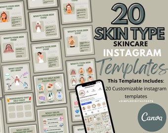 Skincare Instagram Post Templates: Skin Type Guide (Canva)