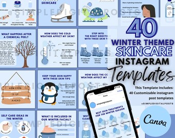 Winter Skincare Instagram Post Templates: Esthetician Marketing (Canva)