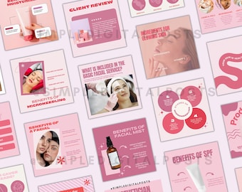 Esthetician Instagram Post Templates: Editable Skincare Social Media (Canva, Digital Download)
