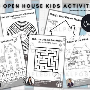Open House Kids Activity Pages: Real Estate Marketing (Canva Editable, PDF)