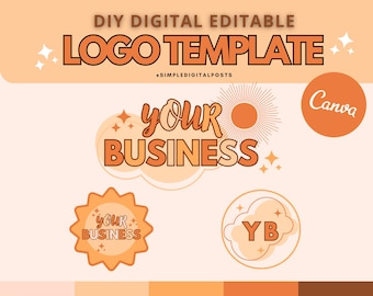 Sunshine Retro Logo Template: Editable DIY Business Branding (Digital Download)