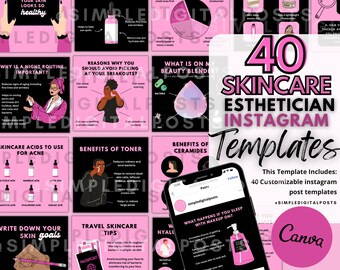 40 Esthetician Skincare Instagram Post Templates (Canva)