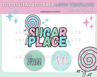 Sweet Candy Logo Template: Colorful DIY Small Business Branding (Canva Editable)