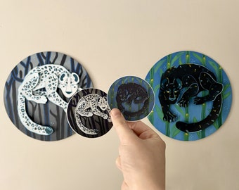 Black Panther & Snow Leopard Duality Sticker Set - Large and Small Options