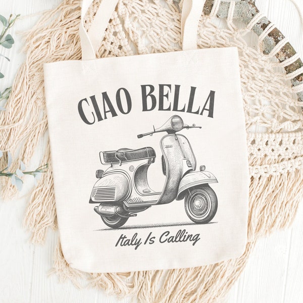 Ciao Bella Italien ruft Roller 15 "x16" Canvas Tote, italienische Strand-Lebensmittelmarkt-Geschenk-Tasche, Italien-Liebhaber-Urlaubs-Reiseziel-Tasche