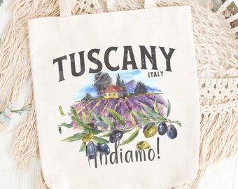 Tuscany Italy Tote Bag, Italian Travel Gift, Italia Canvas Tote, Toscana Wedding Party or Guest Gift Bag,   Italy Lover Vacation Beach Bag