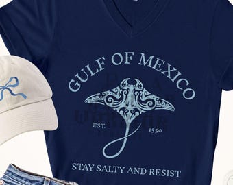 Gulf of Mexico Vneck Shirt, Subtle Anti Trump T-shirt, Democrat Gift, FDT Political Protest Tee, Progressive Tshirt