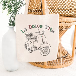 La Dolce Vita Italy Cotton Canvas Tote Bag, Italian Gift Bag, Cute Italy Trip Beach Tote, Italian Honeymoon Travel Gift, Wedding Favor Bag