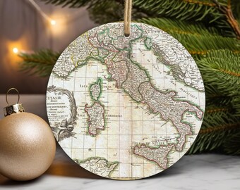 Vintage kaart van Italië Kerstornament Kerstdecoratie voor Italianen Kerstboomversiering voor Italië-liefhebbers Kerstcadeau met Italiaans thema