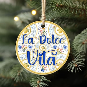 La Dloce Vita Italian Amalfi Christmas Ornament, Blue Tile & Lemons Italy Lover Gift, Italian Xmas Tree, Positano Italy Themed Home Decor