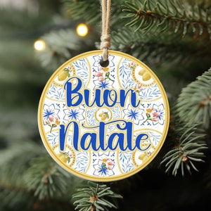 Buon Natale Italian Amalfi Christmas Ornament, Blue Tile & Lemons Italy Lover Gift, Cute Italian Xmas Tree, Positano Italy Themed Home Decor