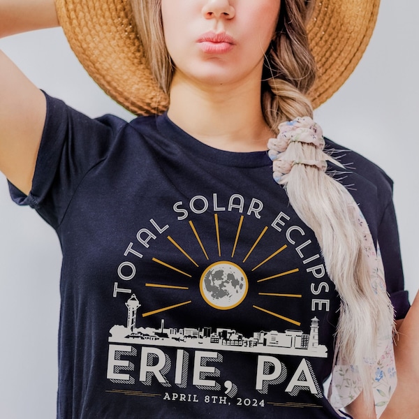 Total Solar Eclipse Erie PA Shirt, April 8th 2024 Pennsylvania Eclipse Tshirt, Astronomy Teacher Gift, Eclipse Souvenir, Eclipse Viewing Tee