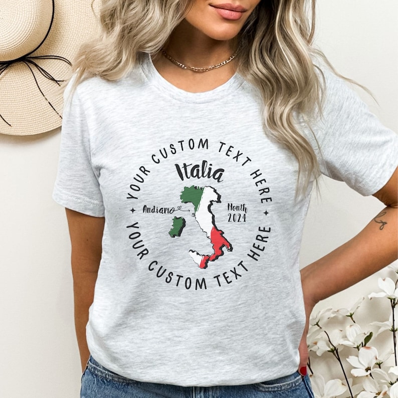 Personalisiertes Partner-Shirt für Italien, individuelles T-Shirt für den Italien-Mädelsurlaub, Reisegeschenk für Italien, Hochzeits-T-Shirt für die Flitterwochen Ash