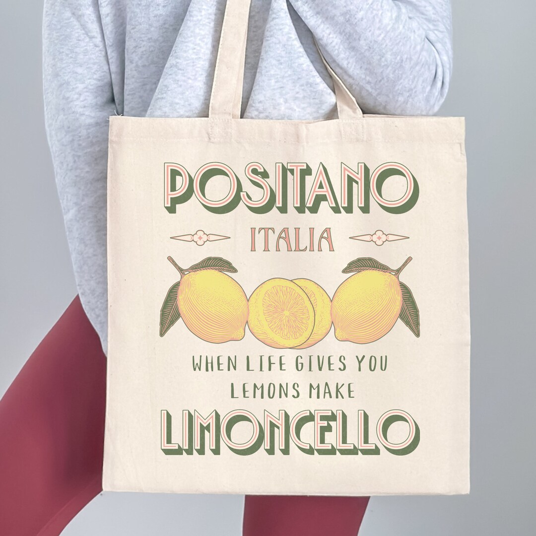 Positano Italy Limoncello Cotton Canvas Tote Bag Amalfi Coast Trip
