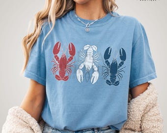 Americana Lobster Comfort Colors Tshirt Ocean Fisherman Aesthetic Trendy Patriotic American Flag July 4th Tshirt Retro Marine Life Tee