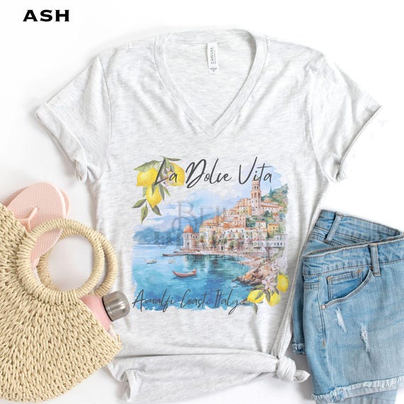 Amalfi Coast Italy Vacation Shirt Vneck, Italian Travel Gift, European Girl's Trip Group Tshirt, Sorrento Italy Lover Gift, Family Vacay Tee