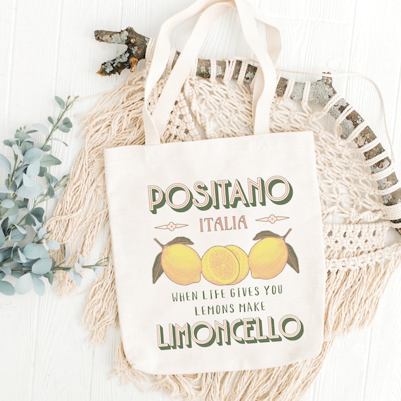 Positano Italy Limoncello Cotton Canvas Tote Bag Amalfi Coast Trip