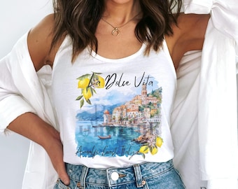 Italy Shirt, Amalfi Coast Womens Racer Back Tank Top, Italian Travel Gift, La Dolce Vita Matching Group Girls Trip, Mediterranean Clothes