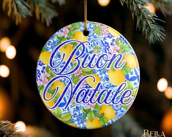 Buon Natale Italië Kerstornament Italiaans cadeau voor Italië-liefhebbers Citroen & Blauwe Tegel Kerstdecoratie voor Thuis Cadeau voor Nonna Italië Reissouvenir