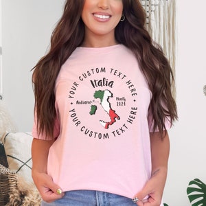 Personalisiertes Partner-Shirt für Italien, individuelles T-Shirt für den Italien-Mädelsurlaub, Reisegeschenk für Italien, Hochzeits-T-Shirt für die Flitterwochen Pink