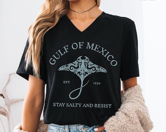 Gulf of Mexico Vneck Shirt Subtle Anti Trump T-shirt Democrat Gift FDT Political Protest Tee Progressive Tshirt