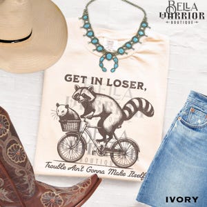 Funny Raccoon & Opossum Get In Loser Meme Shirt, Humorous Gift for Friend, Sarcasm Woodland Animal Trash Panda Tshirt, Raccoon Lover Gift