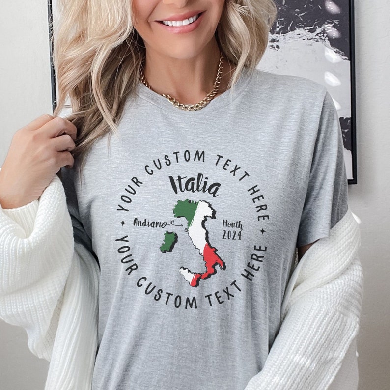 Personalisiertes Partner-Shirt für Italien, individuelles T-Shirt für den Italien-Mädelsurlaub, Reisegeschenk für Italien, Hochzeits-T-Shirt für die Flitterwochen Athletic Heather