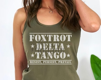 Anti-Trump Tank Top, Sublte FDT Democrat Resist Shirt, Feminist Tanks, Political Protest, Leftist Liberal Progressive, Foxtrot Delta Tango