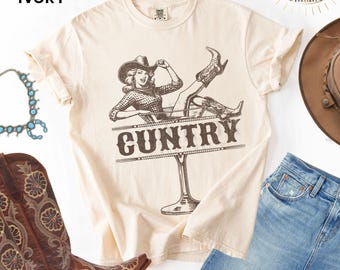 Cuntry Western Comfort Colors Shirt, Funny Cowgirl Gifts, Women's Retro Rodeo Tshirt, Vintage Country Music Graphic T-Shirt, Martini Tee