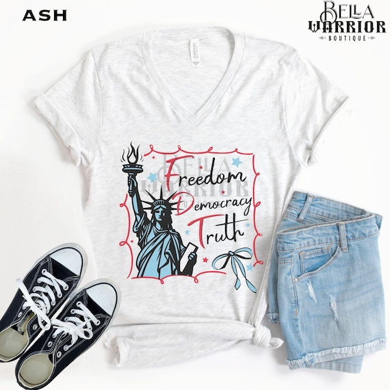 Subtle Anti-Trump FDT V-neck, Democrat Women's Resist Shirt, Political Protest Freedom Democracy Truth Tee, Leftist Liberal Progressive Top