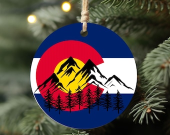 Kerstornament met bergen uit Colorado, cadeaus uit Colorado, kerstboomversiering met logo van de staat Colorado, huisdecoratie met bergthema, cadeau voor buitenliefhebbers