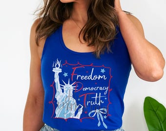 Subtle Anti-Trump FDT Tank Top, Democrat Women's Resist Shirt, Political Protest Tanks, Freedom Democracy Truth, Leftist Liberal Progressive