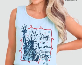 No Kings in America Tank Top, Anti-Trump Political Protest Shirt, Feminist Tanks, Democrat Gift Her, Anti-MAGA Patriotic Liberal Progressive