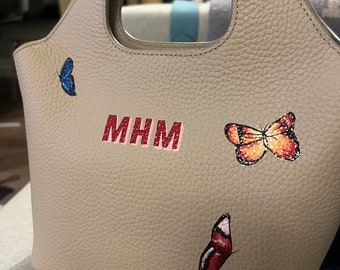 Custom bag painting service - monogram + 3 butterflies (bag not included)