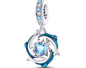 Dolphin Heart Charm for Bracelets, Necklace Pendants
