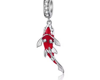 Karpfen Glücksbringer, 925 Sterling Silber Charm für Armbänder, Halsketten-Anhänger