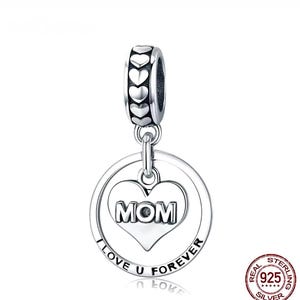 Love Mom Forever Charm, Authentic 925 Sterling Silver Charm for Bracelets, Necklace Pendants