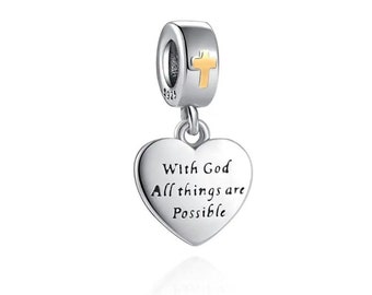With God All Thing Are Possible Matthew Charm for European Bracelets, Necklace Pendants, Fit Original