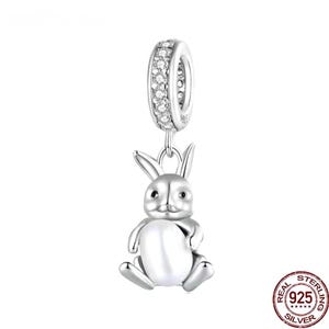 Kaninchen mit Ei Perlen Charm, 925 Sterling Silber Charm für Armbänder, Halsketten Anhänger
