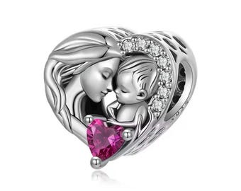 Ciondolo mamma e bambino, ciondolo in argento sterling 925 per braccialetti
